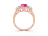 Rose gold Three-Stone Cushion Cut Pink Sapphire Ring with Pavé Band and Prong Setting_39