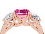 Rose gold Three-Stone Cushion Cut Pink Sapphire Ring with Pavé Band and Prong Setting_40
