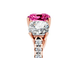 Rose gold Three-Stone Cushion Cut Pink Sapphire Ring with Pavé Band and Prong Setting_41