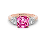 Rose gold Three-Stone Cushion Cut Pink Sapphire Ring with Pear Side Stones and Four-Prong Setting_24