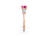 Rose gold Three-Stone Cushion Cut Pink Sapphire Ring with Pear Side Stones and Four-Prong Setting_26