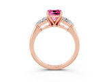 Rose gold Three-Stone Cushion Cut Pink Sapphire Ring with Pear Side Stones and Four-Prong Setting_27