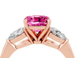 Rose gold Three-Stone Cushion Cut Pink Sapphire Ring with Pear Side Stones and Four-Prong Setting_28
