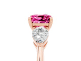 Rose gold Three-Stone Cushion Cut Pink Sapphire Ring with Pear Side Stones and Four-Prong Setting_29