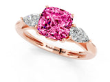Rose gold Three-Stone Cushion Cut Pink Sapphire Ring with Pear  Side Stones in Four-Prong Setting_13