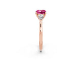 Rose gold Three-Stone Cushion Cut Pink Sapphire Ring with Pear  Side Stones in Four-Prong Setting_14
