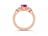 Rose gold Three-Stone Cushion Cut Pink Sapphire Ring with Pear  Side Stones in Four-Prong Setting_15