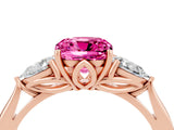 Rose gold Three-Stone Cushion Cut Pink Sapphire Ring with Pear  Side Stones in Four-Prong Setting_16