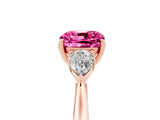 Rose gold Three-Stone Cushion Cut Pink Sapphire Ring with Pear  Side Stones in Four-Prong Setting_17