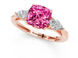 Rose gold Three-Stone Cushion Cut Pink Sapphire Ring with Pear  Side Stones in Four-Prong Setting_37