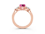 Rose gold Three-Stone Cushion Cut Pink Sapphire Ring with Pear  Side Stones in Four-Prong Setting_39