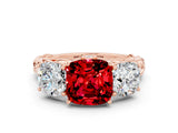 Rose gold Three-Stone Cushion Cut Ruby Braided Band Ring with Four-Prong Setting_12