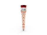 Rose gold Three-Stone Cushion Cut Ruby Braided Band Ring with Four-Prong Setting_14