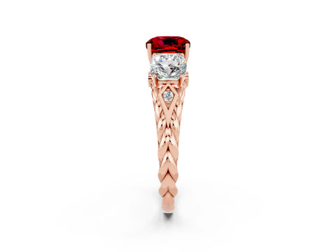 Rose gold Three-Stone Cushion Cut Ruby Braided Band Ring with Four-Prong Setting_14