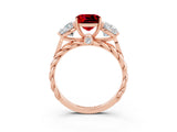 Rose gold Three-Stone Cushion Cut Ruby Braided Band Ring with Four-Prong Setting_15