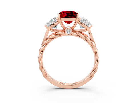 Rose gold Three-Stone Cushion Cut Ruby Braided Band Ring with Four-Prong Setting_15