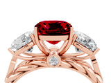 Rose gold Three-Stone Cushion Cut Ruby Braided Band Ring with Four-Prong Setting_16