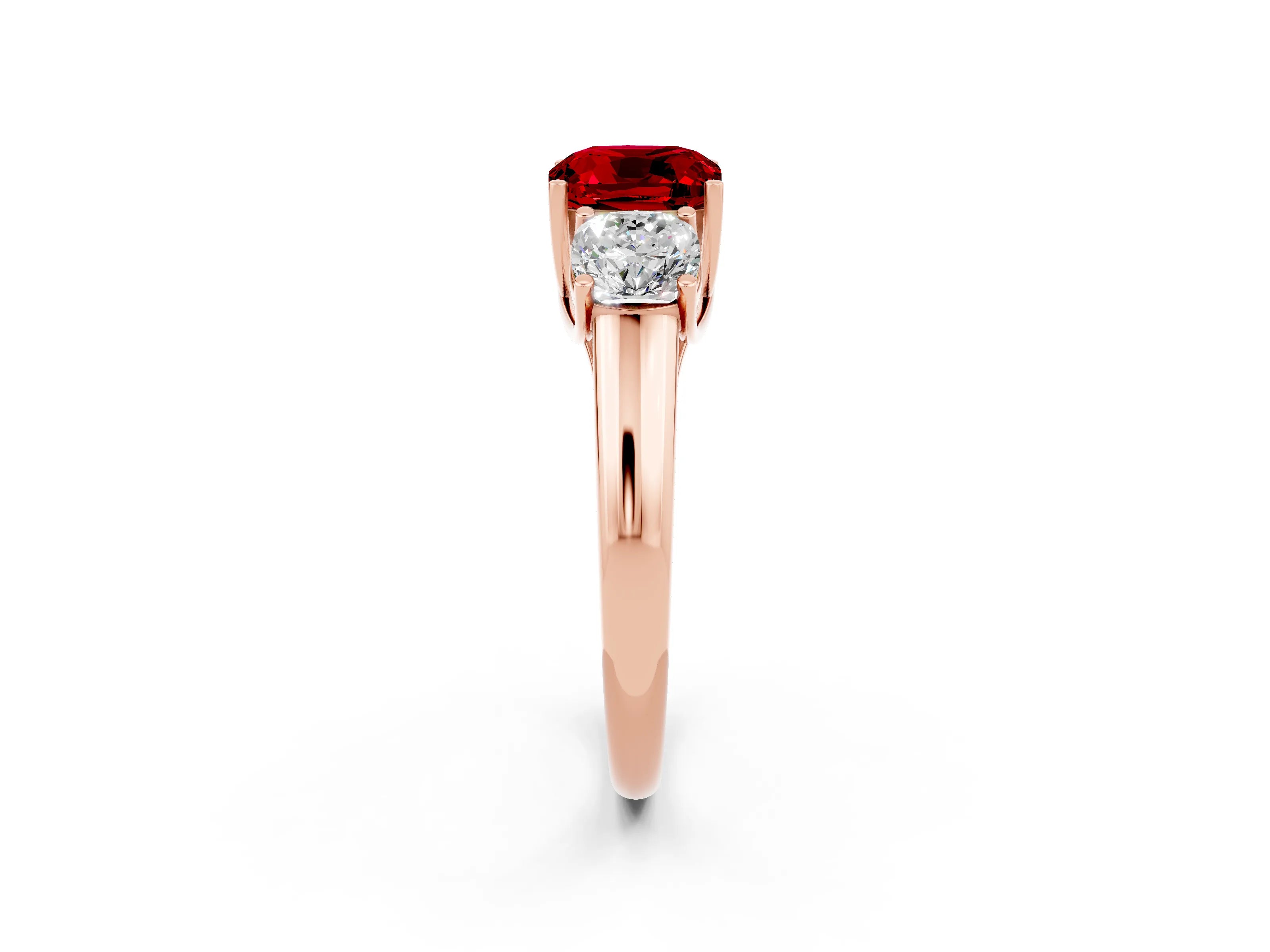 Rose gold Three-Stone Cushion Cut Ruby Engagement Ring with Prong Setting_2