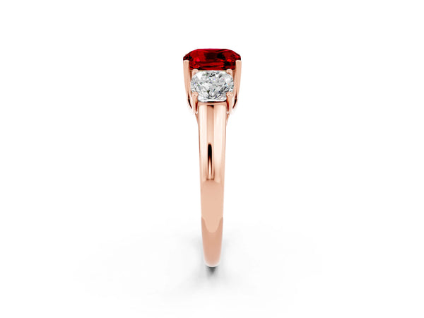 Rose gold Three-Stone Cushion Cut Ruby Engagement Ring with Prong Setting