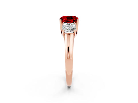 Rose gold Three-Stone Cushion Cut Ruby Engagement Ring with Prong Setting_2