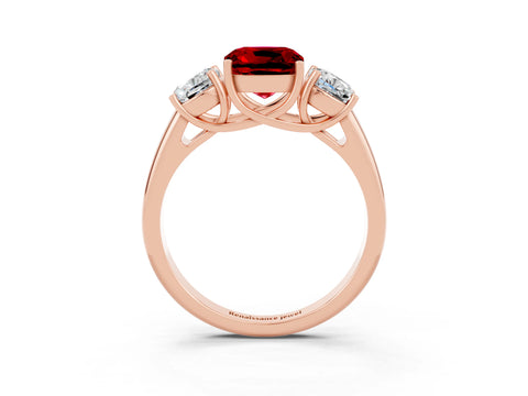 Rose gold Three-Stone Cushion Cut Ruby Engagement Ring with Prong Setting_3