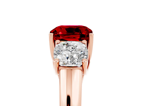 Rose gold Three-Stone Cushion Cut Ruby Engagement Ring with Prong Setting_5