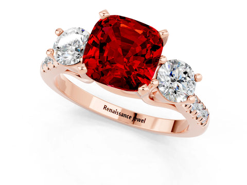 Rose gold Three-Stone Cushion Cut Ruby Pavé Band with Four-Prong Setting_1
