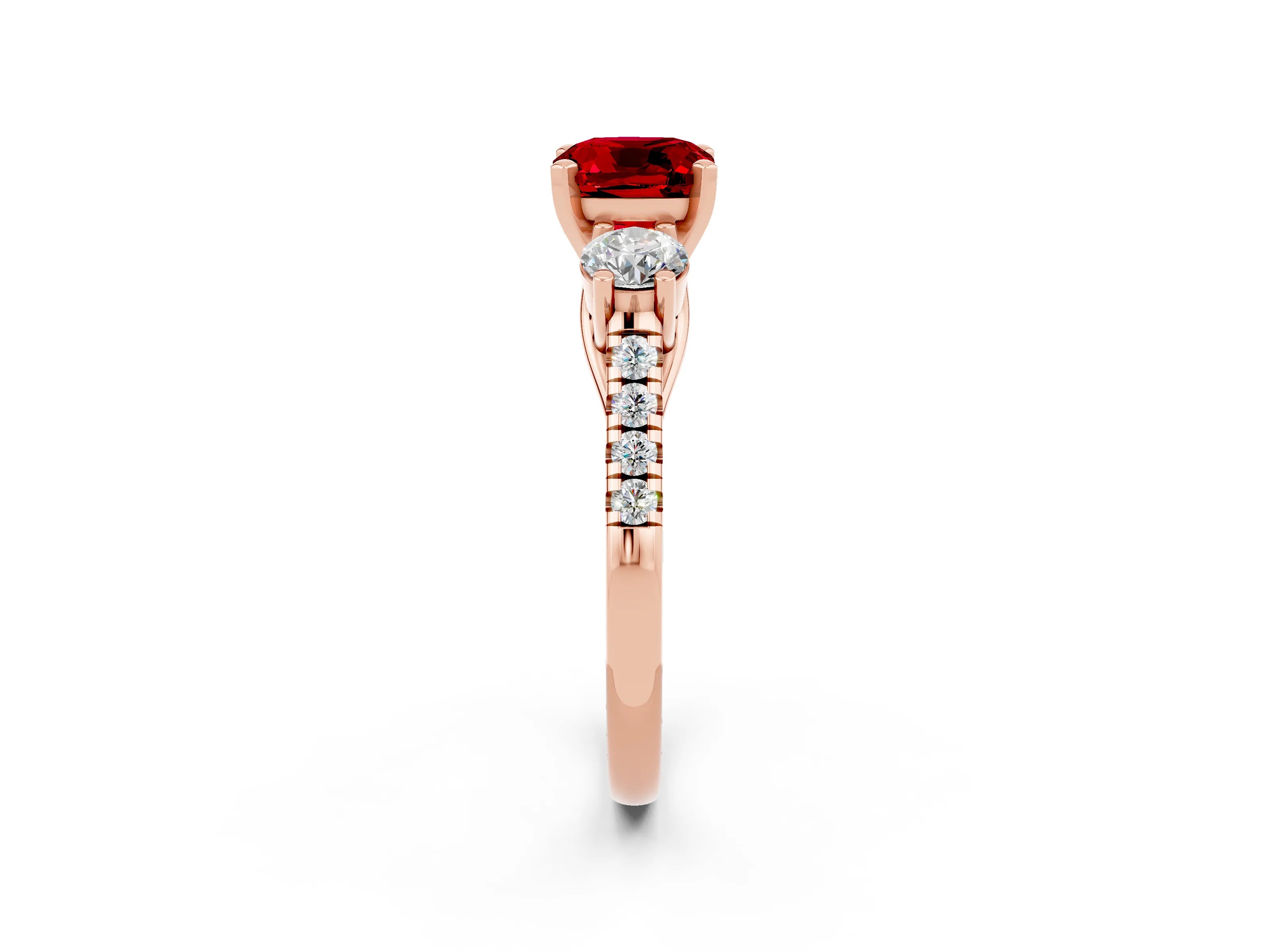 Rose gold Three-Stone Cushion Cut Ruby Pavé Band with Four-Prong Setting_2