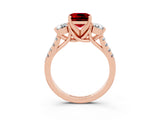 Rose gold Three-Stone Cushion Cut Ruby Pavé Band with Four-Prong Setting_3