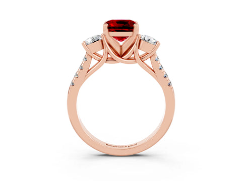 Rose gold Three-Stone Cushion Cut Ruby Pavé Band with Four-Prong Setting_3