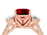 Rose gold Three-Stone Cushion Cut Ruby Pavé Band with Four-Prong Setting_4