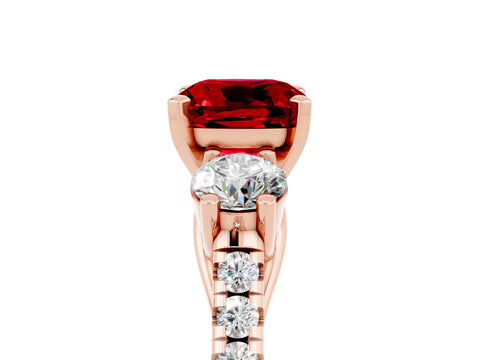 Rose gold Three-Stone Cushion Cut Ruby Pavé Band with Four-Prong Setting_5