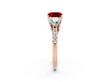 Rose gold Three-Stone Cushion Cut Ruby Ring with Pavé Band and Prong Setting_14