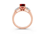 Rose gold Three-Stone Cushion Cut Ruby Ring with Pear Side Stones and Four-Prong Setting_3