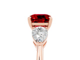 Rose gold Three-Stone Cushion Cut Ruby Ring with Pear Side Stones and Four-Prong Setting_5