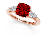 Rose gold Three-Stone Cushion Cut Ruby Ring with Pear  Side Stones in Four-Prong Setting_13