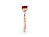 Rose gold Three-Stone Cushion Cut Ruby Ring with Pear  Side Stones in Four-Prong Setting_14