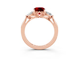 Rose gold Three-Stone Cushion Cut Ruby Ring with Pear  Side Stones in Four-Prong Setting_15