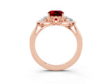Rose gold Three-Stone Cushion Cut Ruby Ring with Pear  Side Stones in Four-Prong Setting_39
