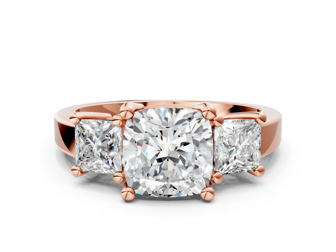 Rose gold Three-Stone Cushion Cut Solitaire Ring with Prong Setting_3