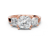Rose gold Three-Stone Cushion Cut Solitaire Ring with Prong Setting_3