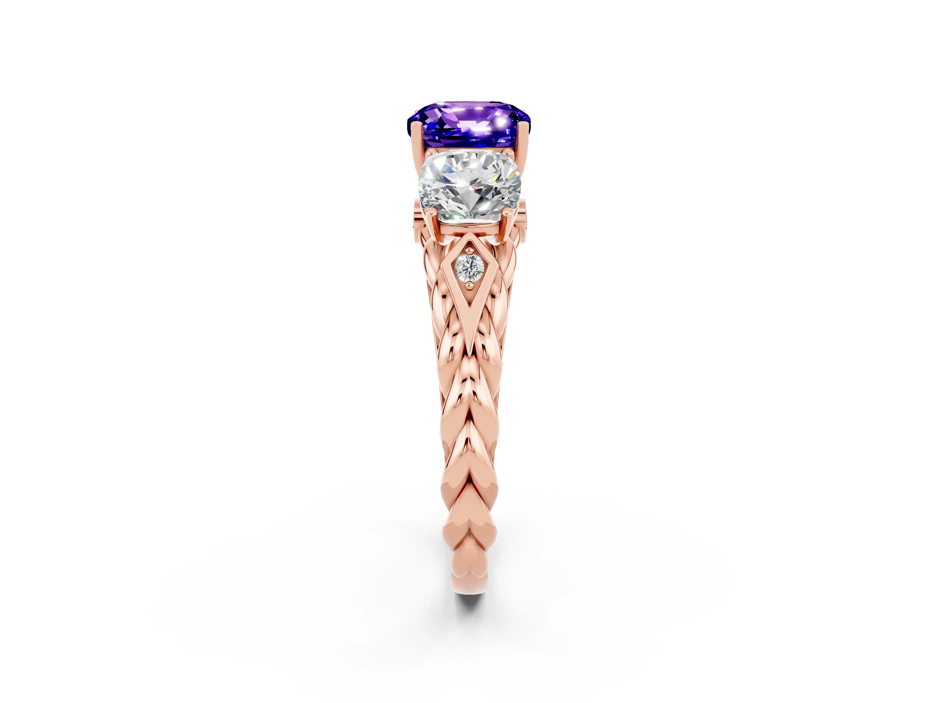 Rose gold Three-Stone Cushion Cut Tanzanite Braided Band Ring with Four-Prong Setting_14