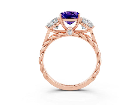 Rose gold Three-Stone Cushion Cut Tanzanite Braided Band Ring with Four-Prong Setting_15