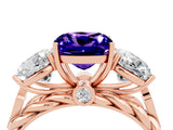 Rose gold Three-Stone Cushion Cut Tanzanite Braided Band Ring with Four-Prong Setting_16