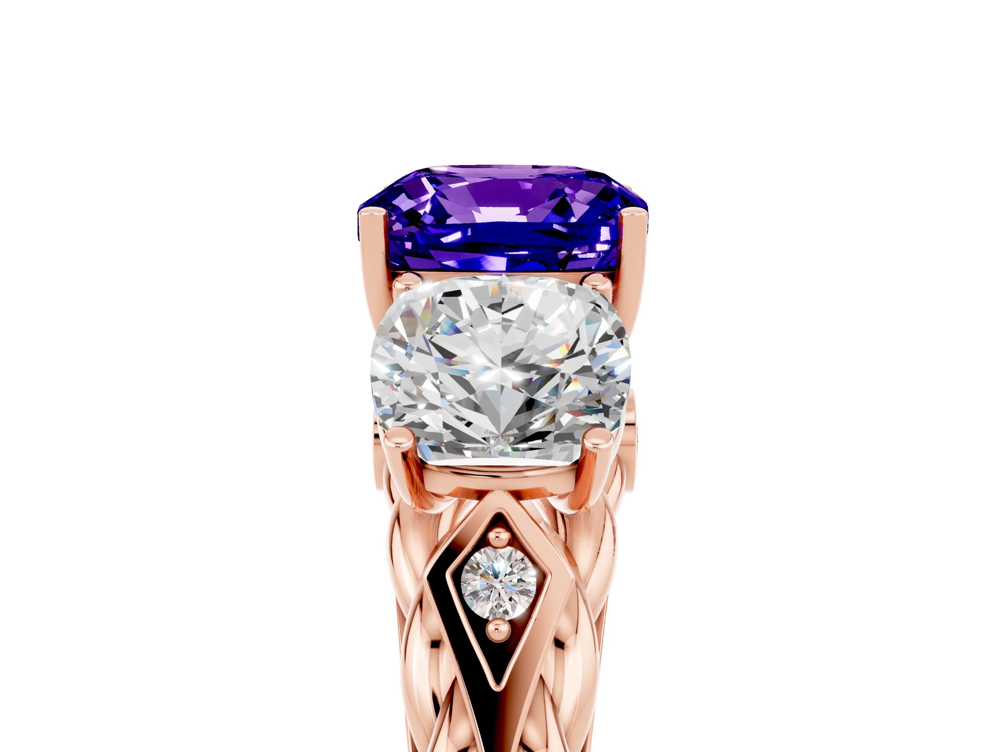 Rose gold Three-Stone Cushion Cut Tanzanite Braided Band Ring with Four-Prong Setting_17