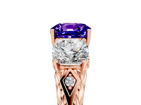 Rose gold Three-Stone Cushion Cut Tanzanite Braided Band Ring with Four-Prong Setting_17