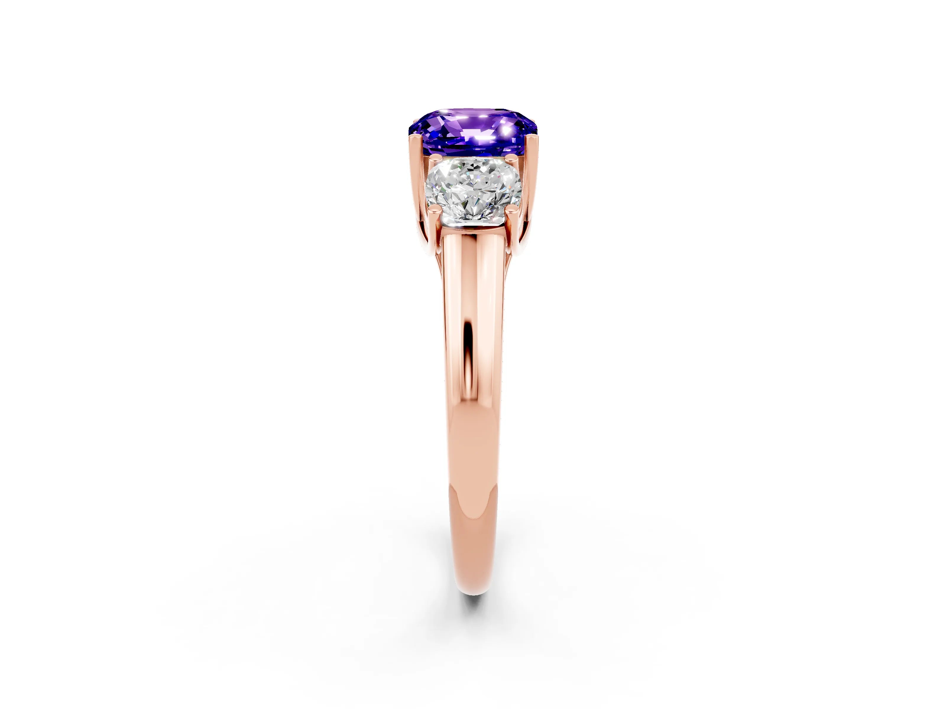 Rose gold Three-Stone Cushion Cut Tanzanite Engagement Ring with Prong Setting_2