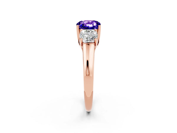 Rose gold Three-Stone Cushion Cut Tanzanite Engagement Ring with Prong Setting