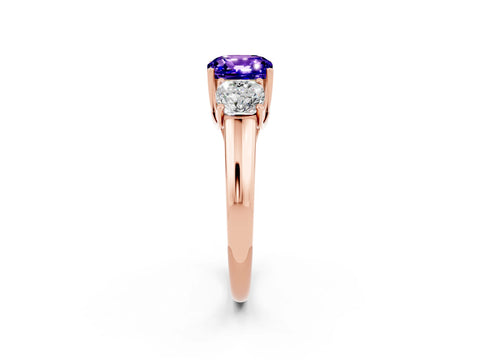 Rose gold Three-Stone Cushion Cut Tanzanite Engagement Ring with Prong Setting_2