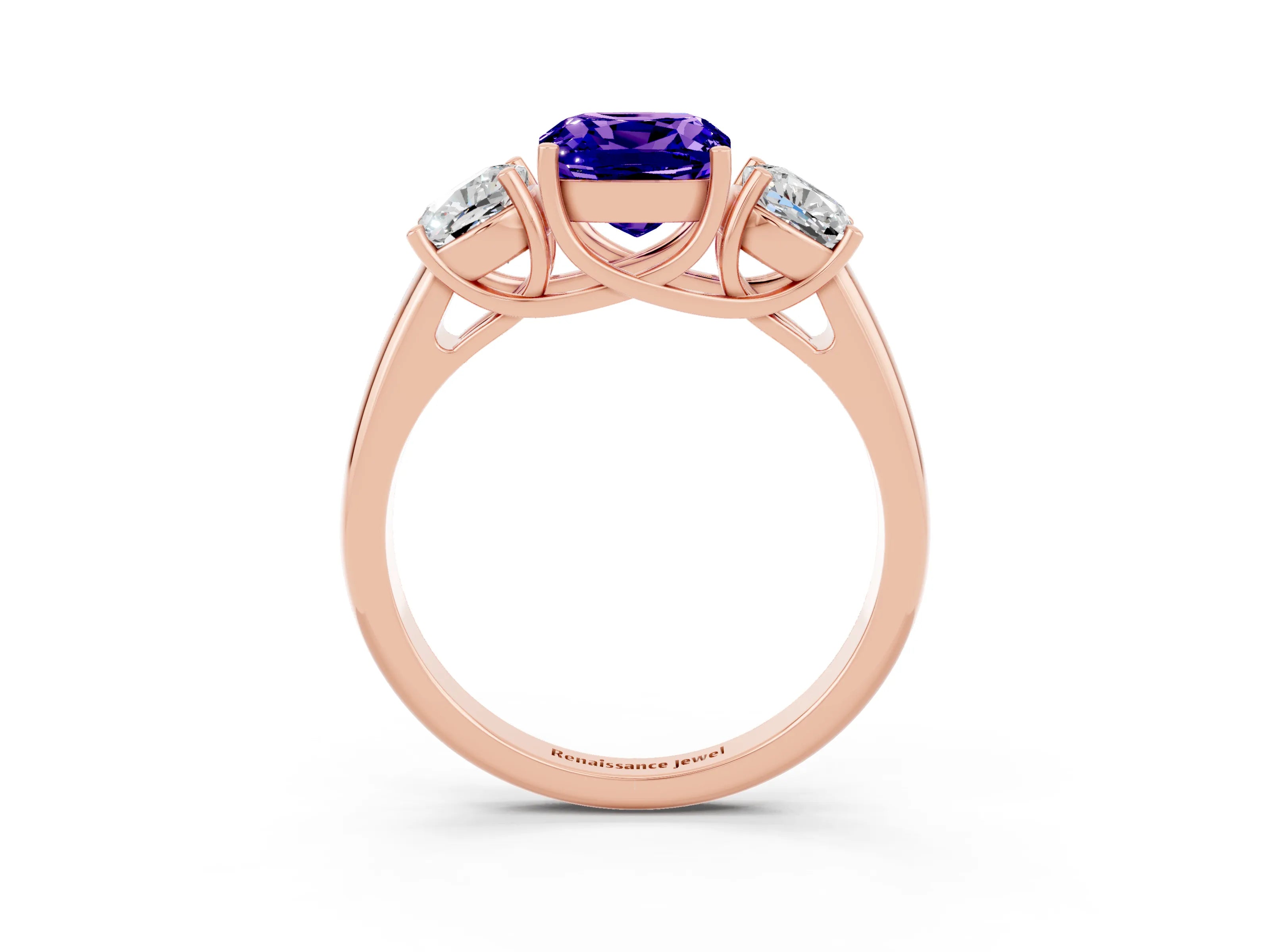 Rose gold Three-Stone Cushion Cut Tanzanite Engagement Ring with Prong Setting_3